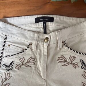 Isabel Marant Cream Embroidered Cropped Jeans